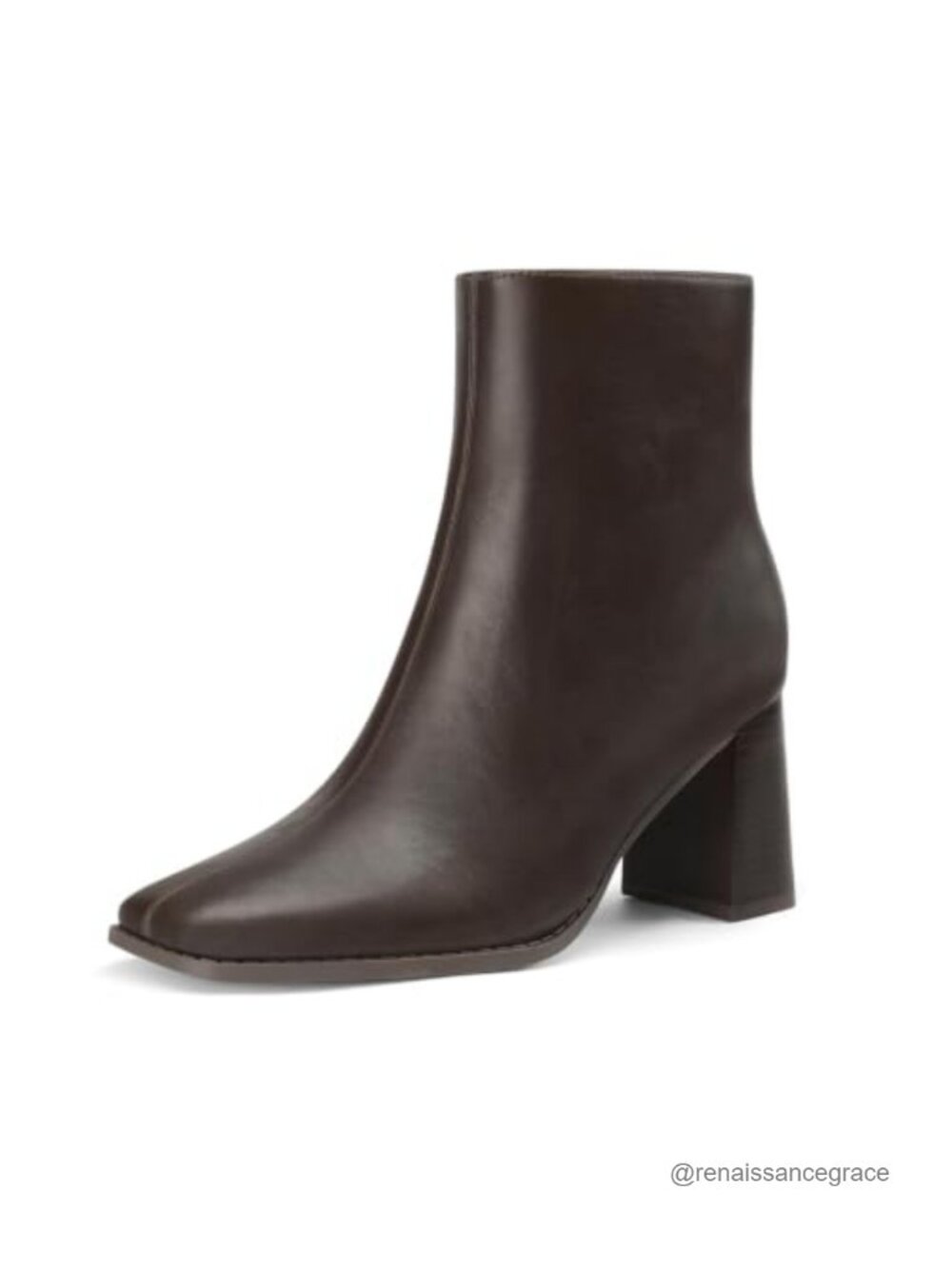 Women's Square Toe High Chunky Heeled Ankle Boots with Side Zipper